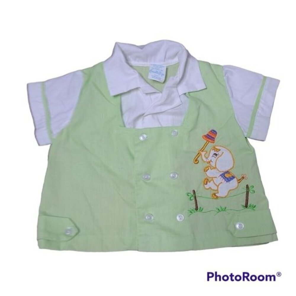 Vintage 80s Cradle Togs Green Elephant  baby Top